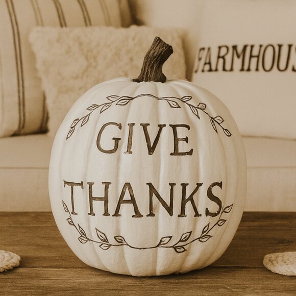 Give Thanks Pumpkin Thanksgiving Centerpiece Fall Home Decor - Picture 1 of 6